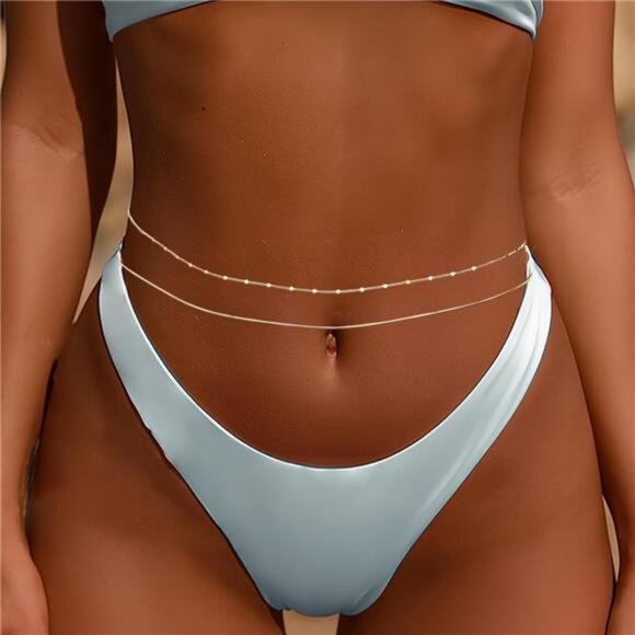 Sleek Silver Belly Chain | Adjustable Beaded Waist Jewelry - Picture 3 of 5